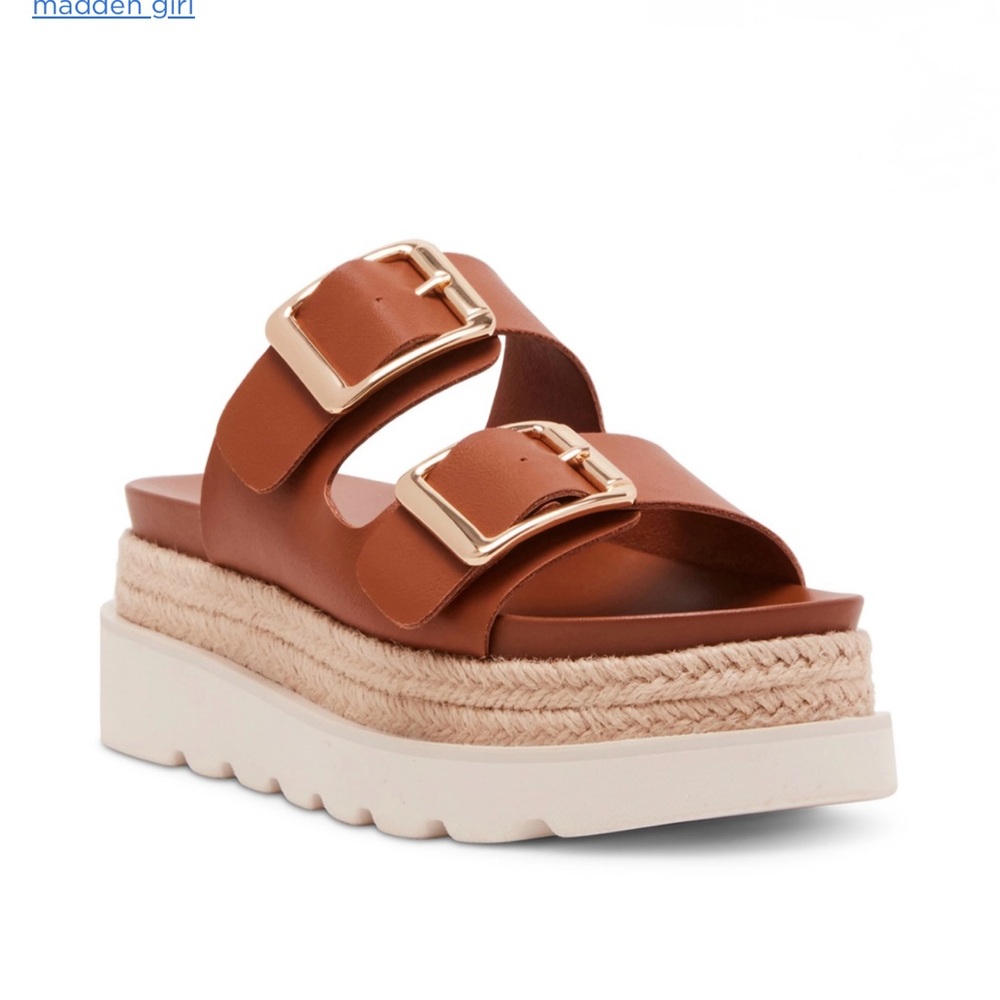Steve Madden - Madden Girl Mythical Women’s Tan Platform Sandals w/ Gold Buckles